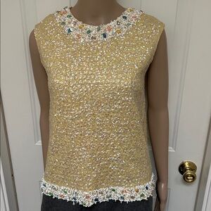 Vintage 50s 60s Vic & Vic Soft Yellow Sequins Beaded Sleeveless Wool Sweater.